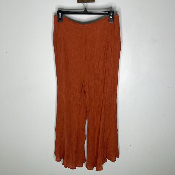 LUSH Rusty Orange Crinkled Belled Hem Zip Back Pants Size Medium - Picture 7 of 10